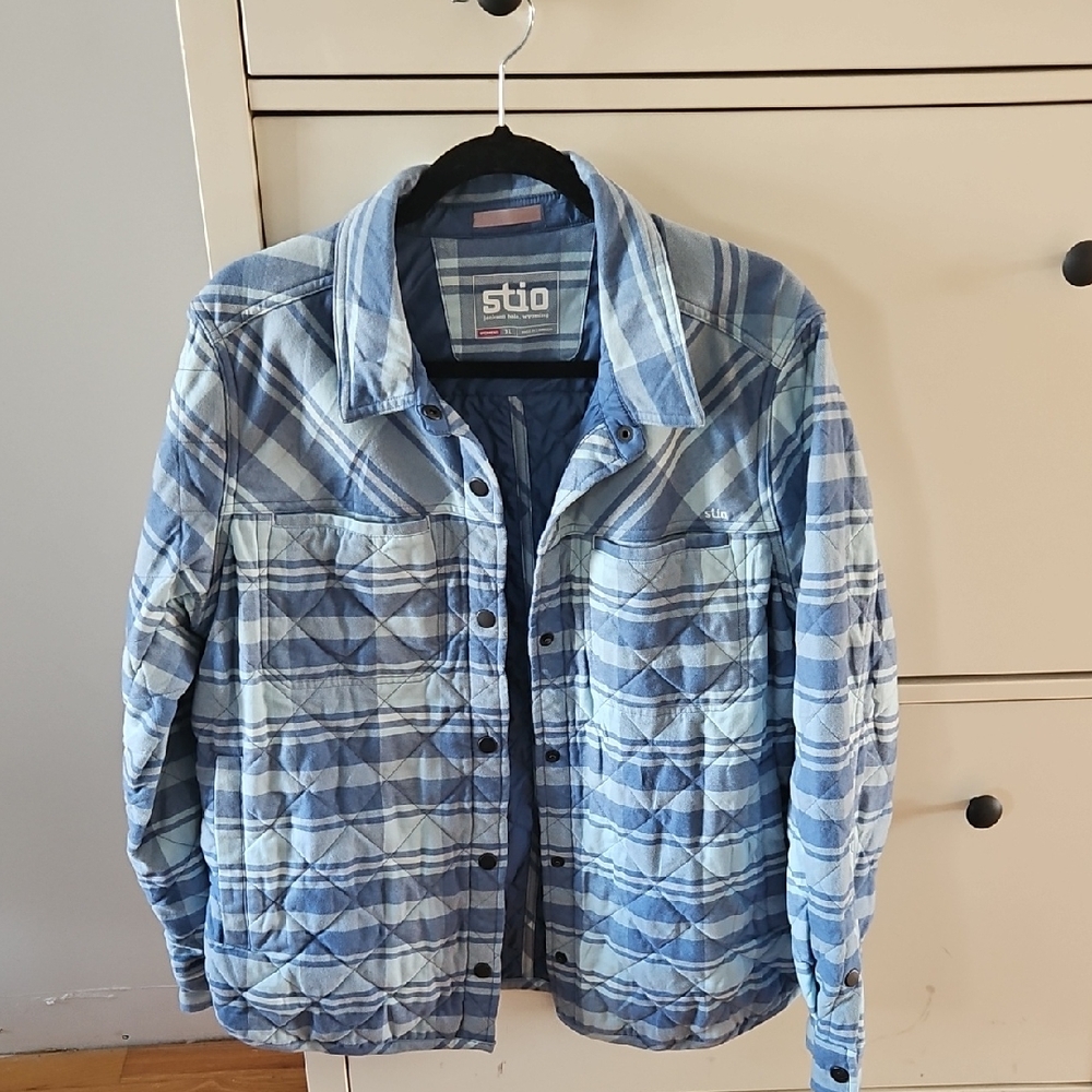 Stio Buckhorn Blue Plaid  Insulated Snap Shirt Size XL